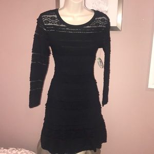 NWT BLACK Lace Long Sleeve Knit A-Line Dress S